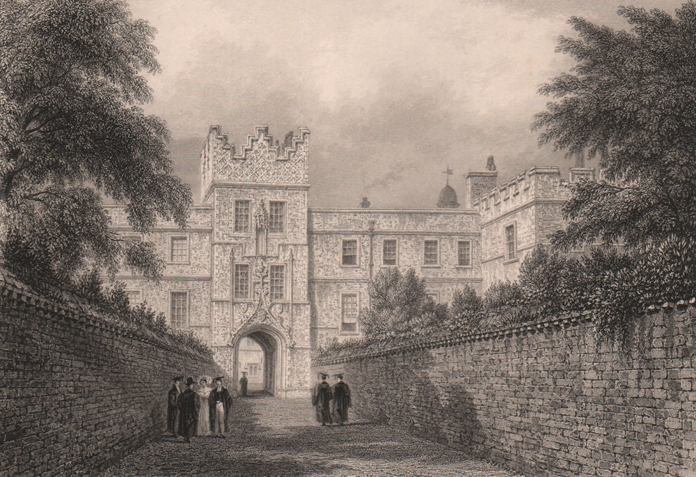 JESUS COLLEGE. The entrance Gateway, Cambridge. LE KEUX 1841 old antique print